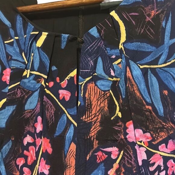 Cold Shoulder Midi Dress Floral Print Keyhole Navy Blue Pink Sleeveless - Picture 5 of 7